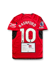 2023-24シーズン マンチェスター・ユナイテッドホームユニフォーム、マーカス・ラッシュフォードサイン入り10番、プレミアリーグ公式試合用デザイン