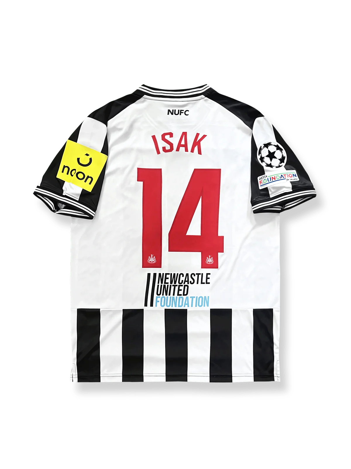 2023-24シーズンニューカッスル・ユナイテッドホームユニフォーム アレクサンダー・イサク #14 黒白ストライプ クラシックエンブレム刺繍