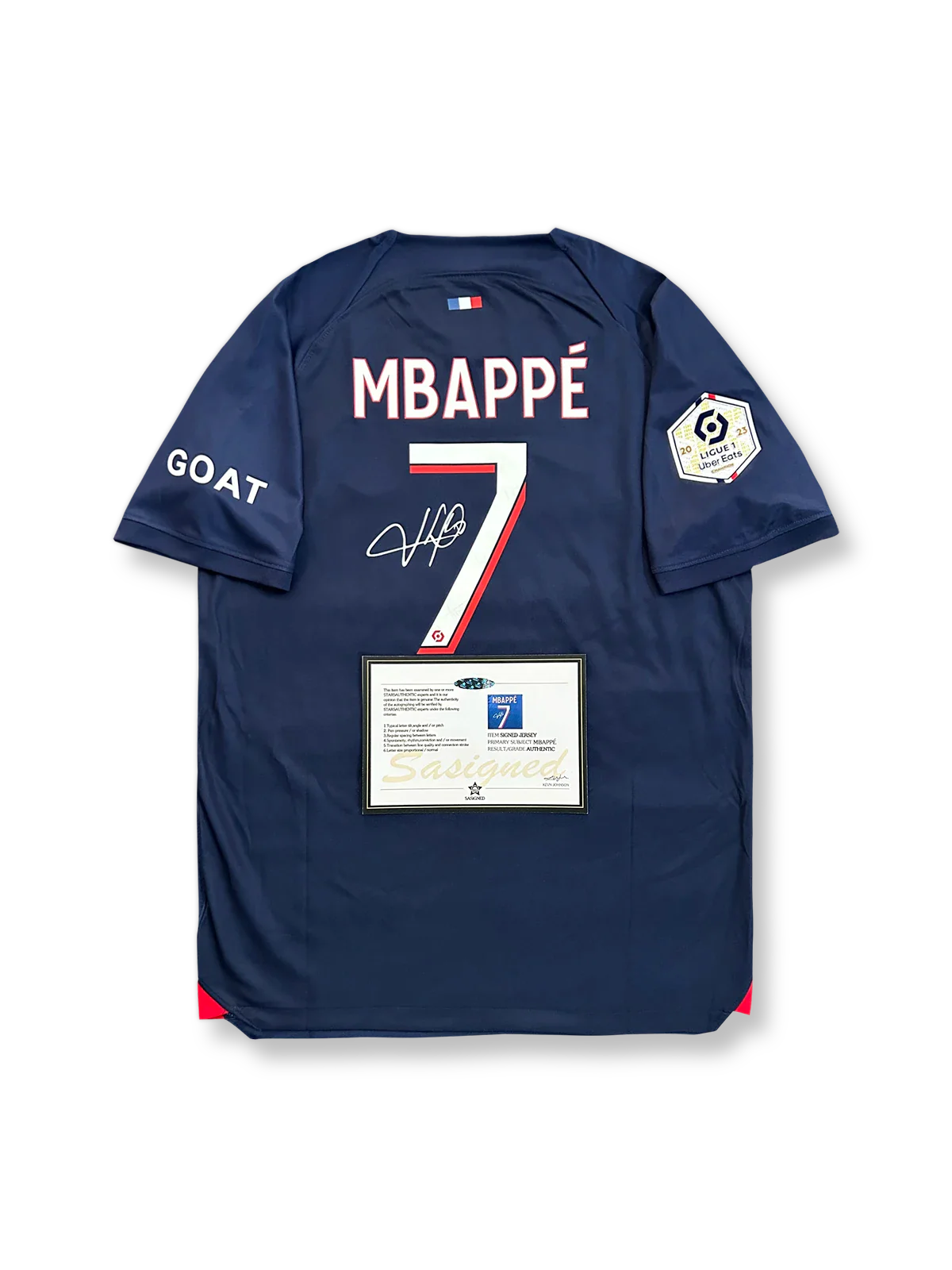 2023-24シーズン パリ・サンジェルマンホームユニフォーム、キリアン・ムバッペサイン入り7番、リーグアン公式試合用デザイン