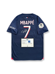2023-24シーズン パリ・サンジェルマンホームユニフォーム、キリアン・ムバッペサイン入り7番、リーグアン公式試合用デザイン
