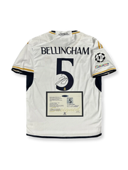 2023-24シーズン レアル・マドリードホームユニフォーム、ジュード・ベリンガムサイン入り5番、リーガ・エスパニョーラ公式試合用デザイン