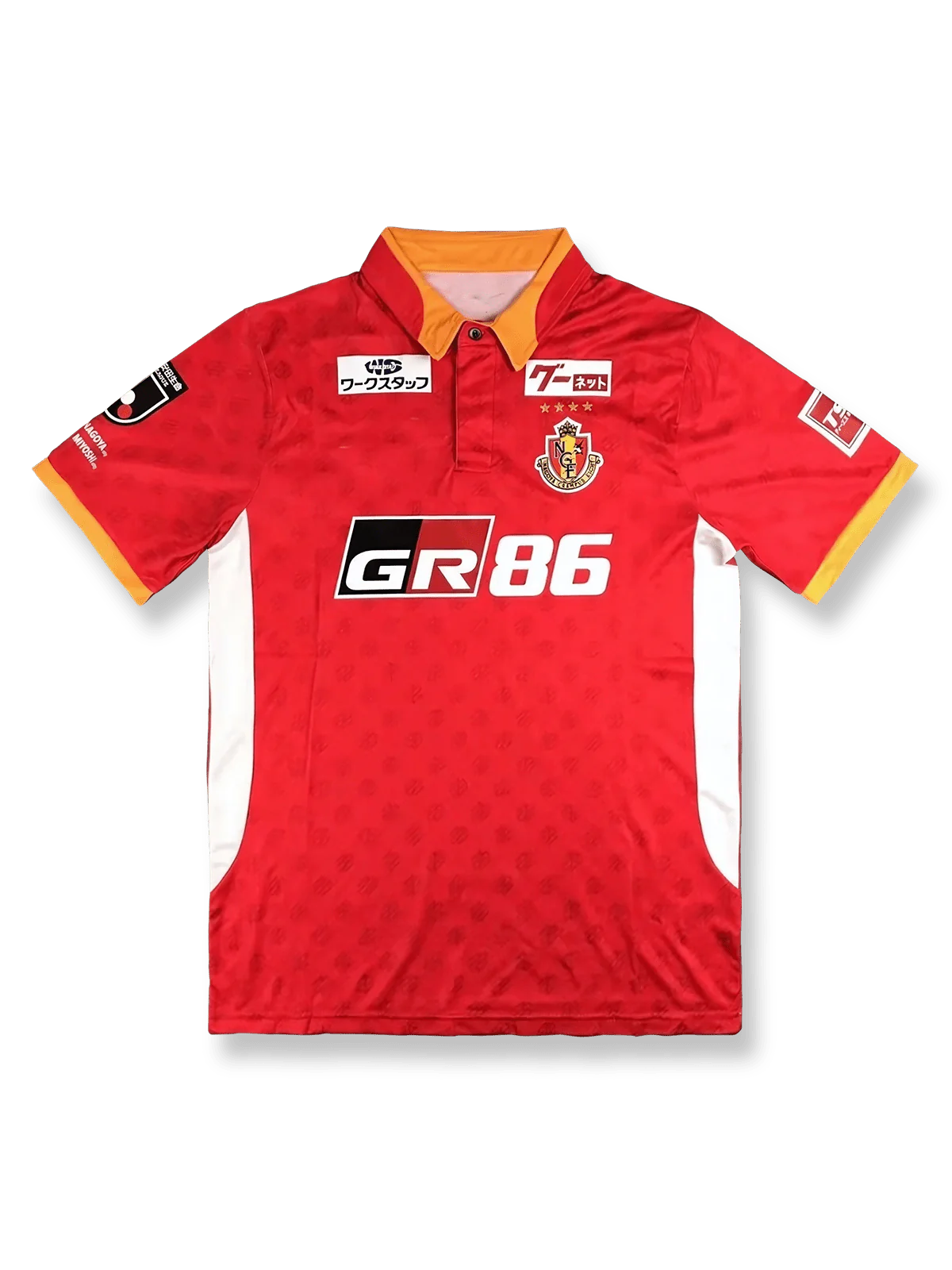 2023年名古屋グランパスホームユニフォーム 赤 黒白アクセント クラブエンブレム刺繍