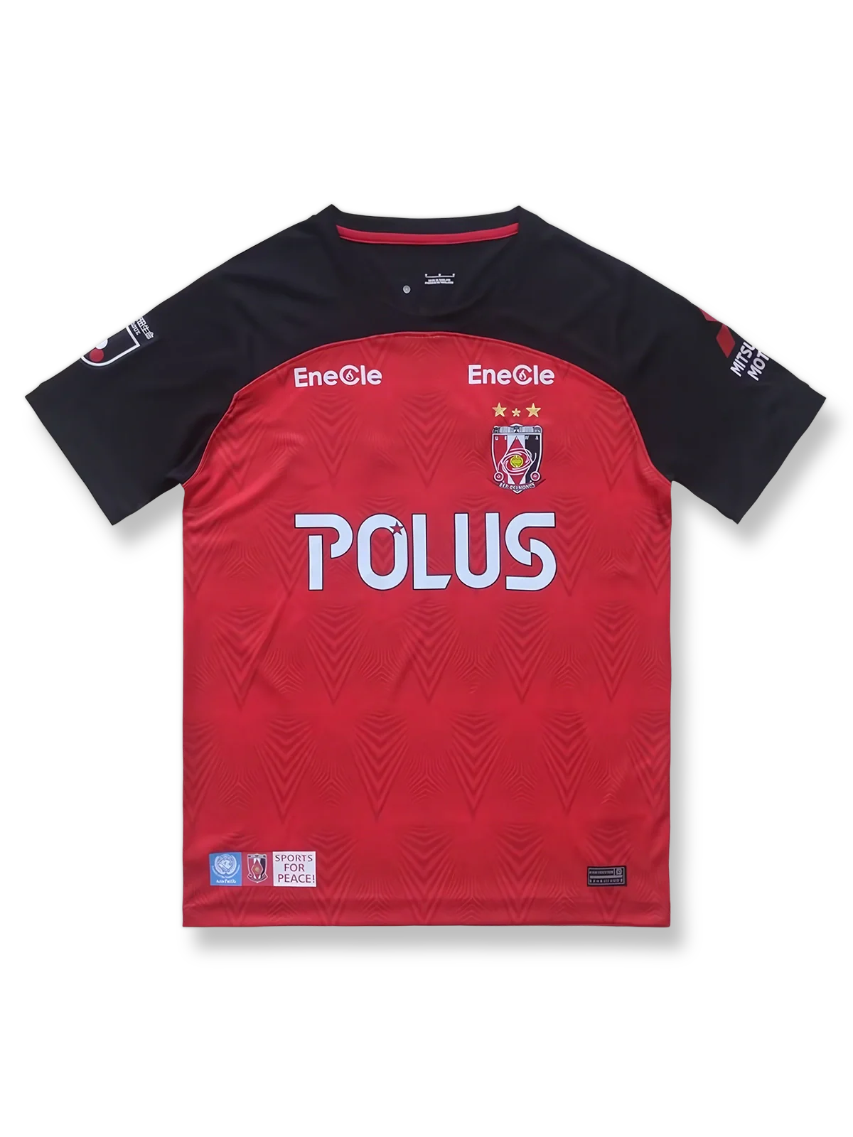 2023年浦和レッズホームユニフォーム 赤 黒白アクセント クラブエンブレム刺繍