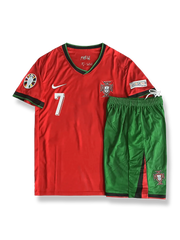 製品画像:2024年欧州選手権ポルトガル代表ホームシャツ・パンツセット全体の展示