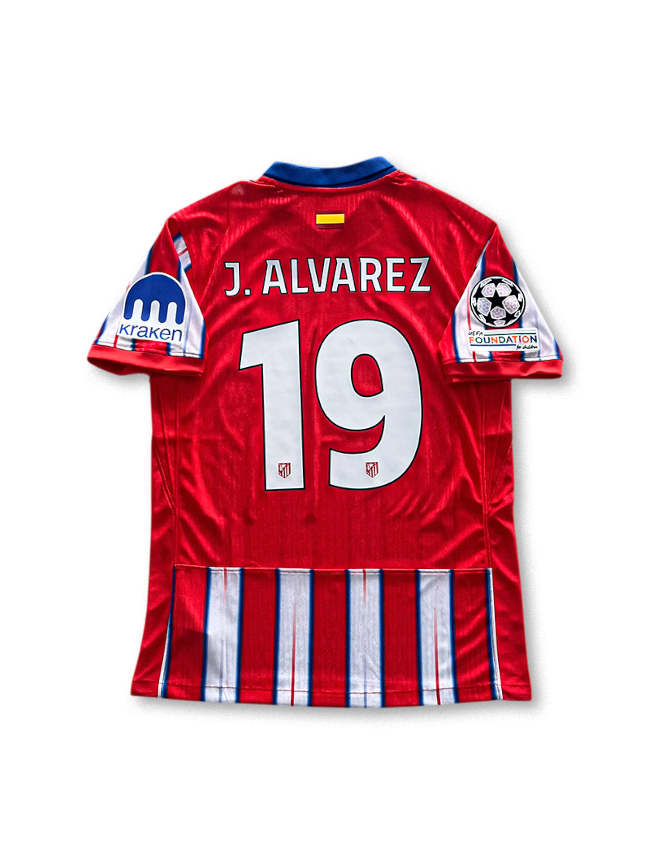 2024-25シーズン アトレティコ・マドリードホーム・アウェイユニフォーム、アルバレスサイン入り19番、ラ・リーガ公式試合用デザイン