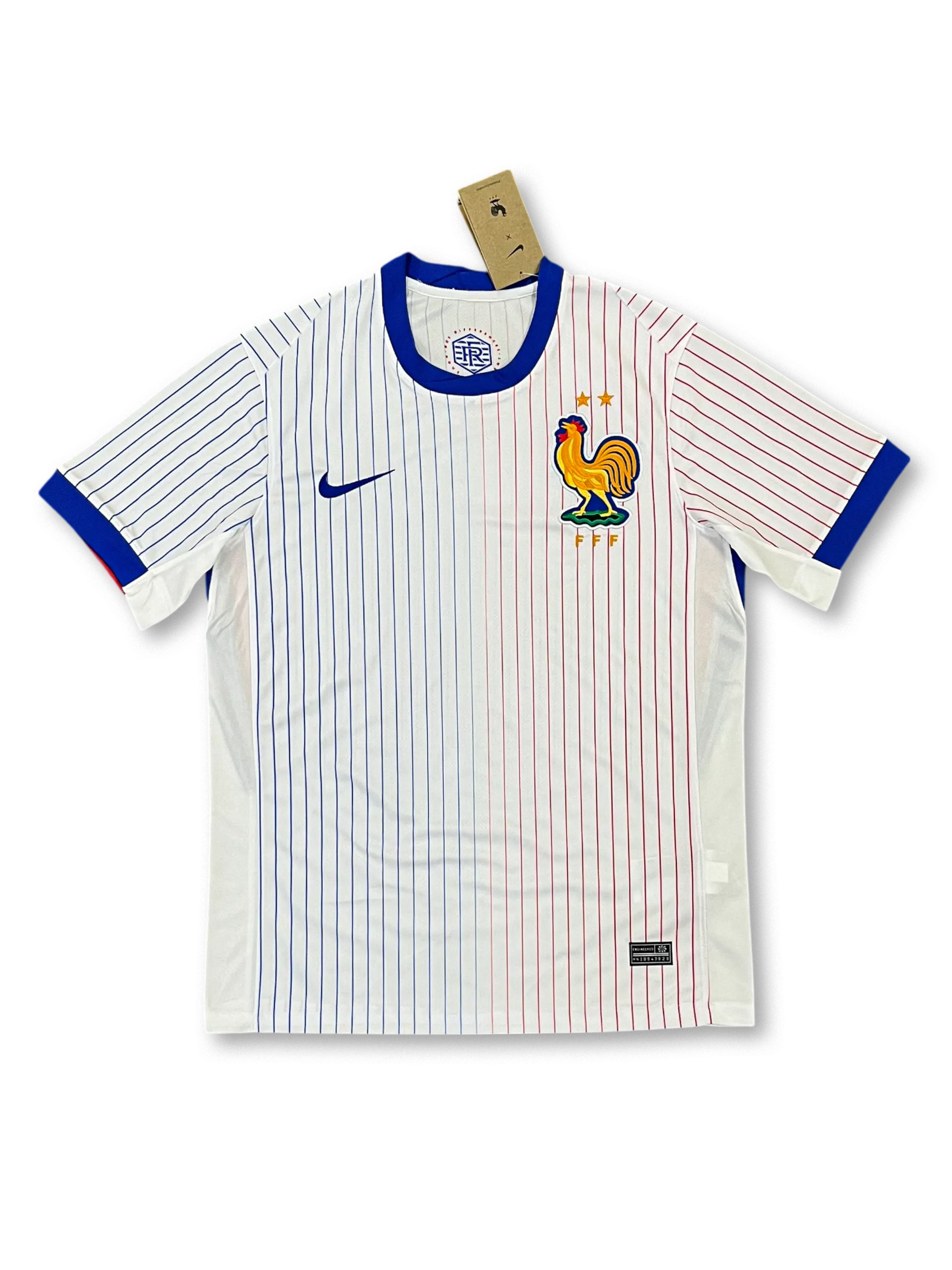 2024-25シーズンフランス代表アウェイユニフォーム 濃紺 ブルー白アクセント ナイキ刺繍&フランス連盟エンブレム付き