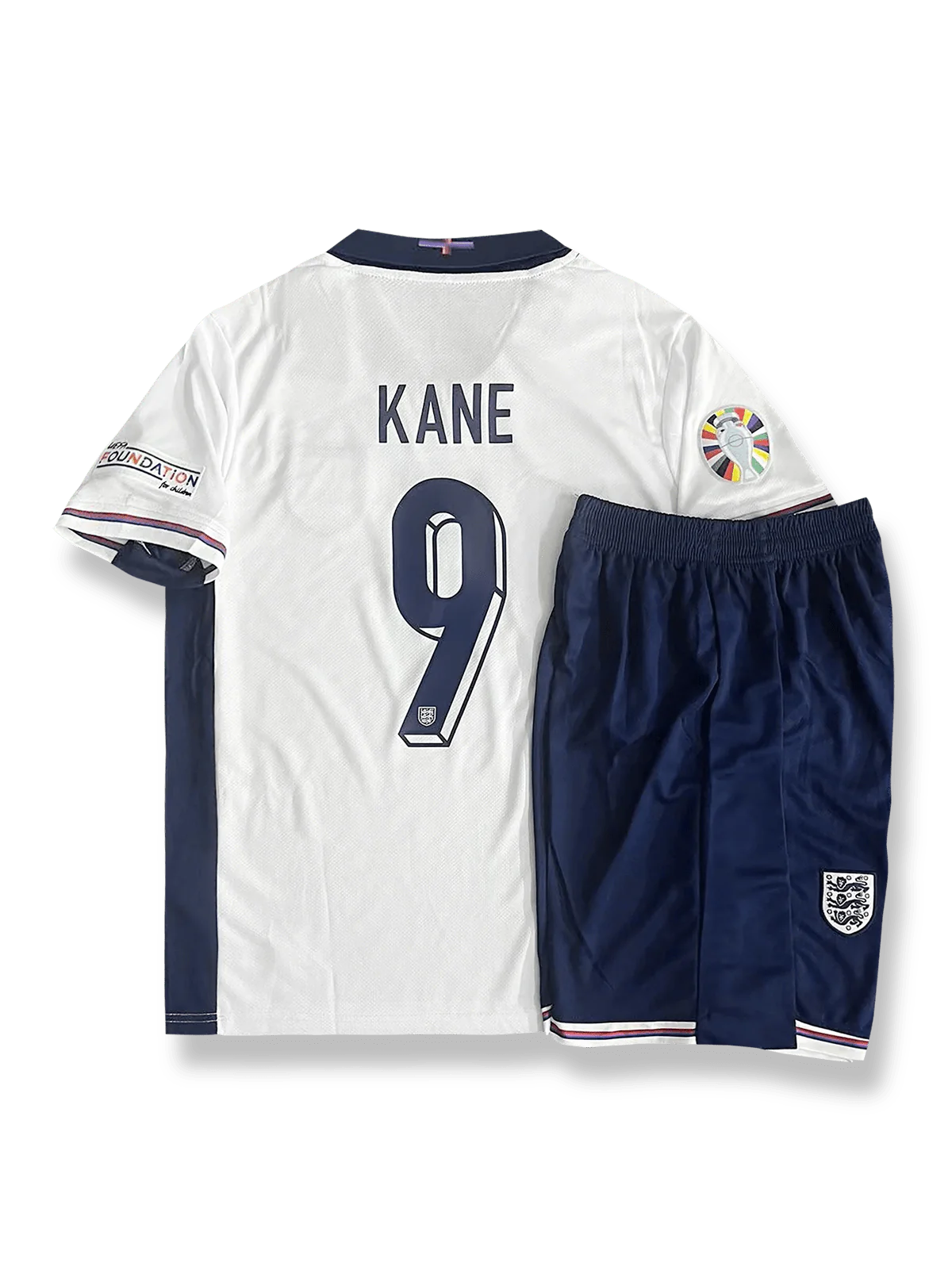 2024年欧州選手権イングランド代表ホームシャツとパンツセット ハリー・ケイン 背番号9 ホワイト 赤アクセント イングランド連盟エンブレム刺繍