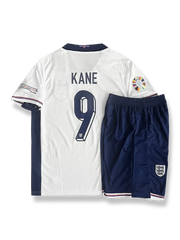 2024年欧州選手権イングランド代表ホームシャツとパンツセット ハリー・ケイン 背番号9 ホワイト 赤アクセント イングランド連盟エンブレム刺繍
