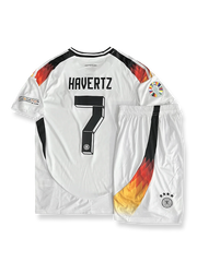 2024年欧州選手権ドイツ代表ホームシャツとパンツセット カイ・ハヴァーツ 背番号7 白 黒赤アクセント ドイツ連盟エンブレム刺繍