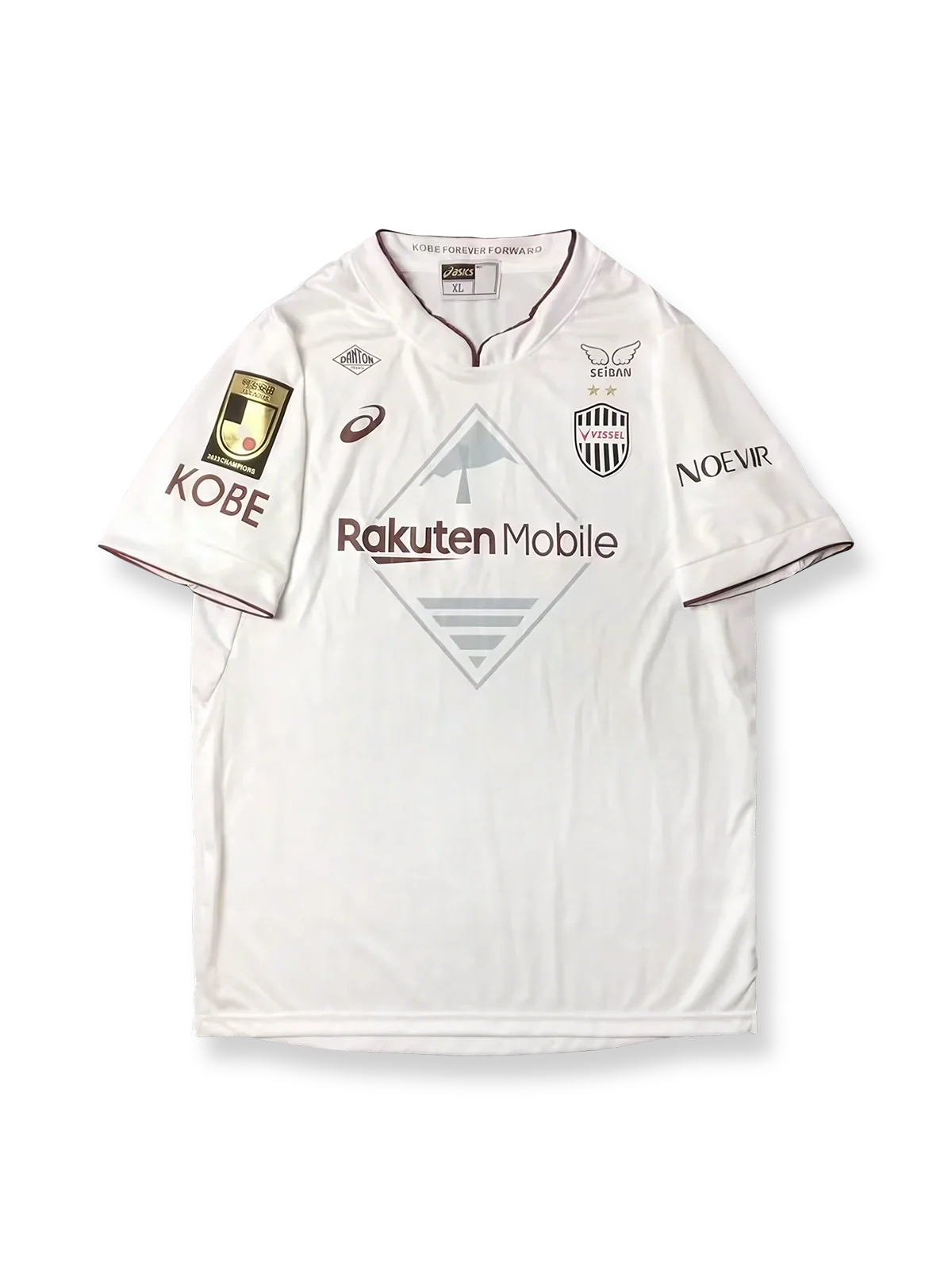 2024年ヴィッセル神戸アウェイユニフォーム 白 ワインレッド黒アクセント クラブエンブレム刺繍