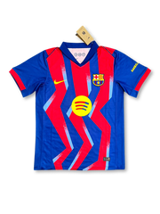 2025-26年FCバルセロナ サードユニフォーム 正面、ジグザグストライプデザインとSpotifyロゴ