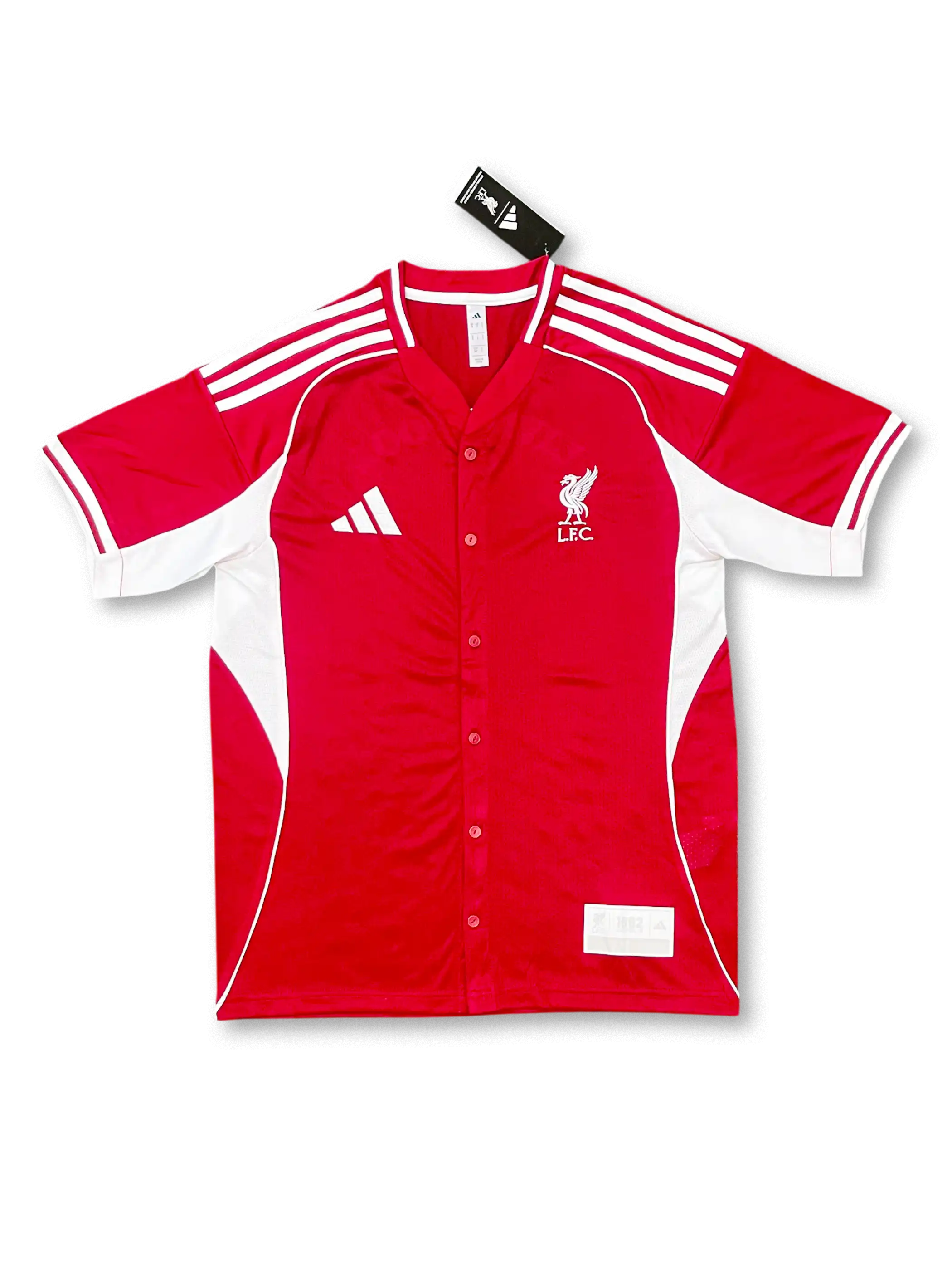 2025-26 リヴァプール レッド ベースボールシャツ 正面デザイン ボタンフロント