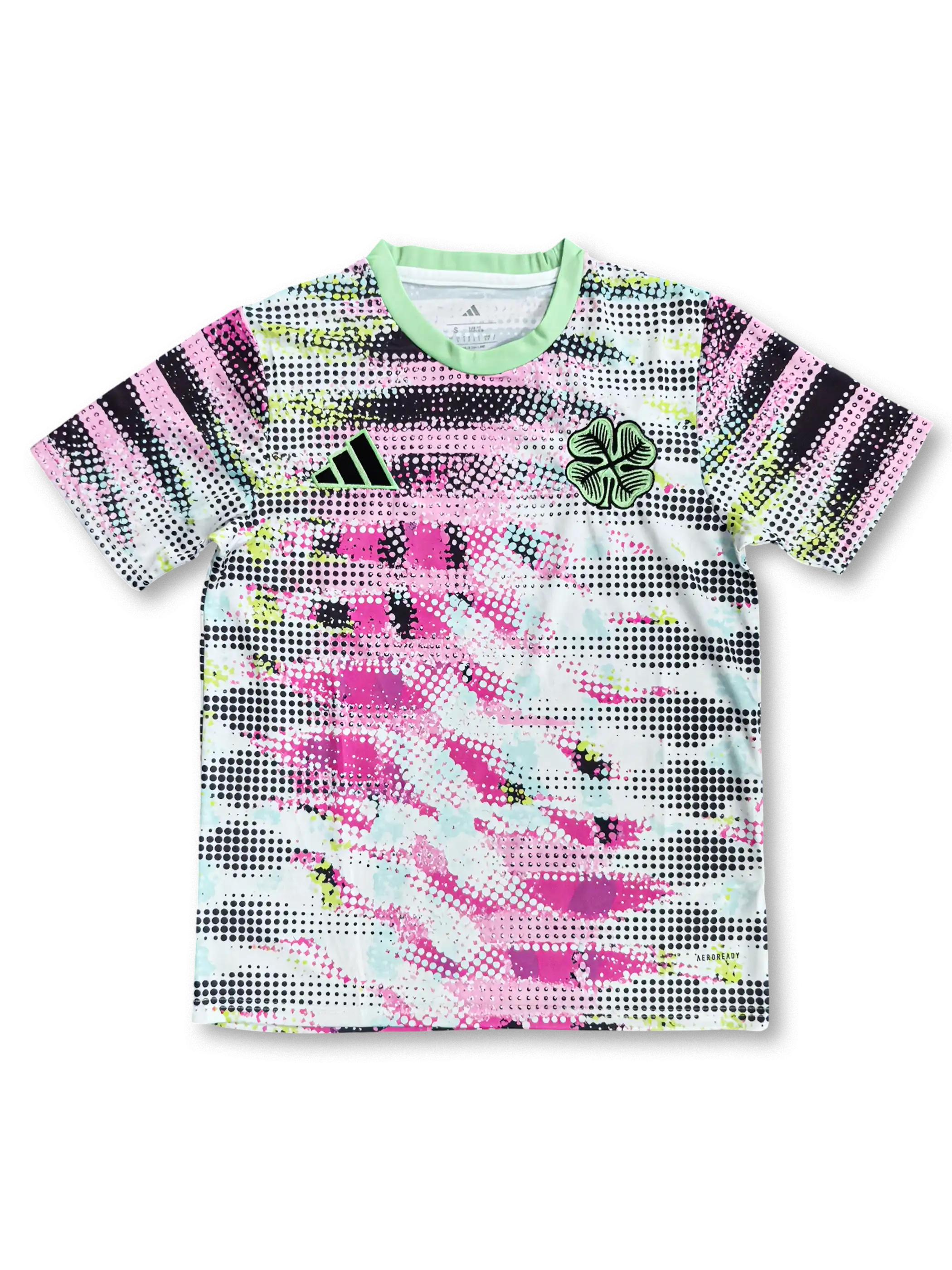 2025年 ケルティックFC トレーニングジャージ 正面 ピンク×オレンジネオカモ柄