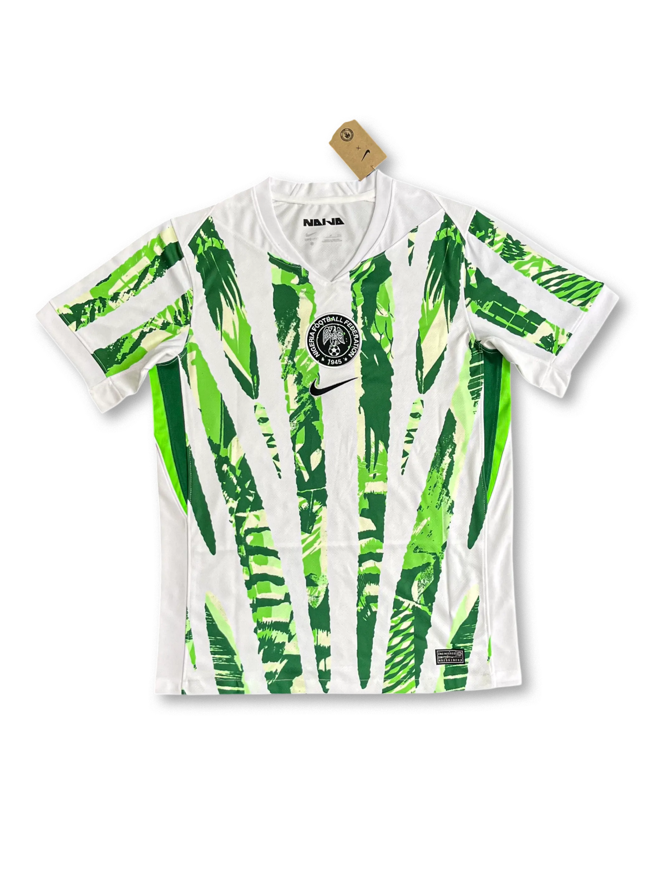 2025–26シーズンナイジェリア代表ホームジャージ、エメラルドグリーンに大胆なプリントパターンを施したモダンデザイン。