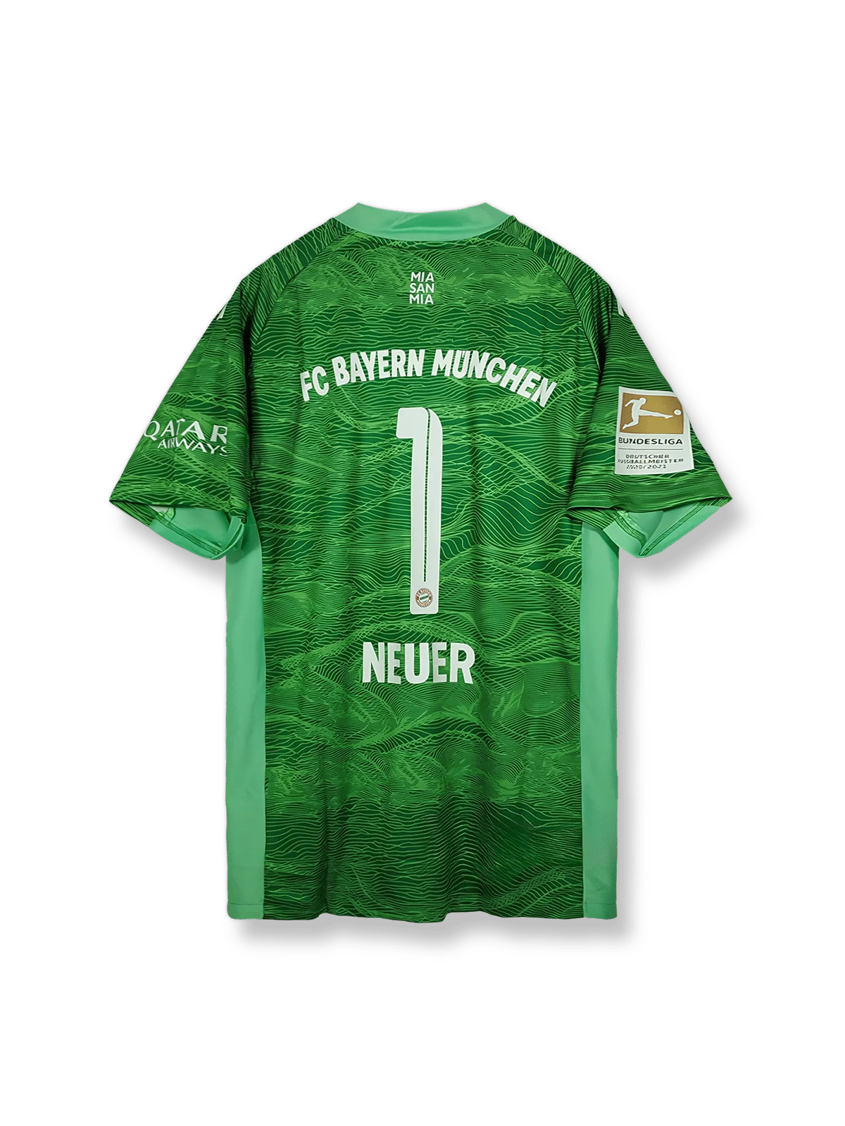 2021-22シーズンバイエルン・ミュンヘンゴールキーパーユニフォーム マヌエル・ノイアー 背番号1 グリーン 黒アクセント クラブエンブレム刺繍