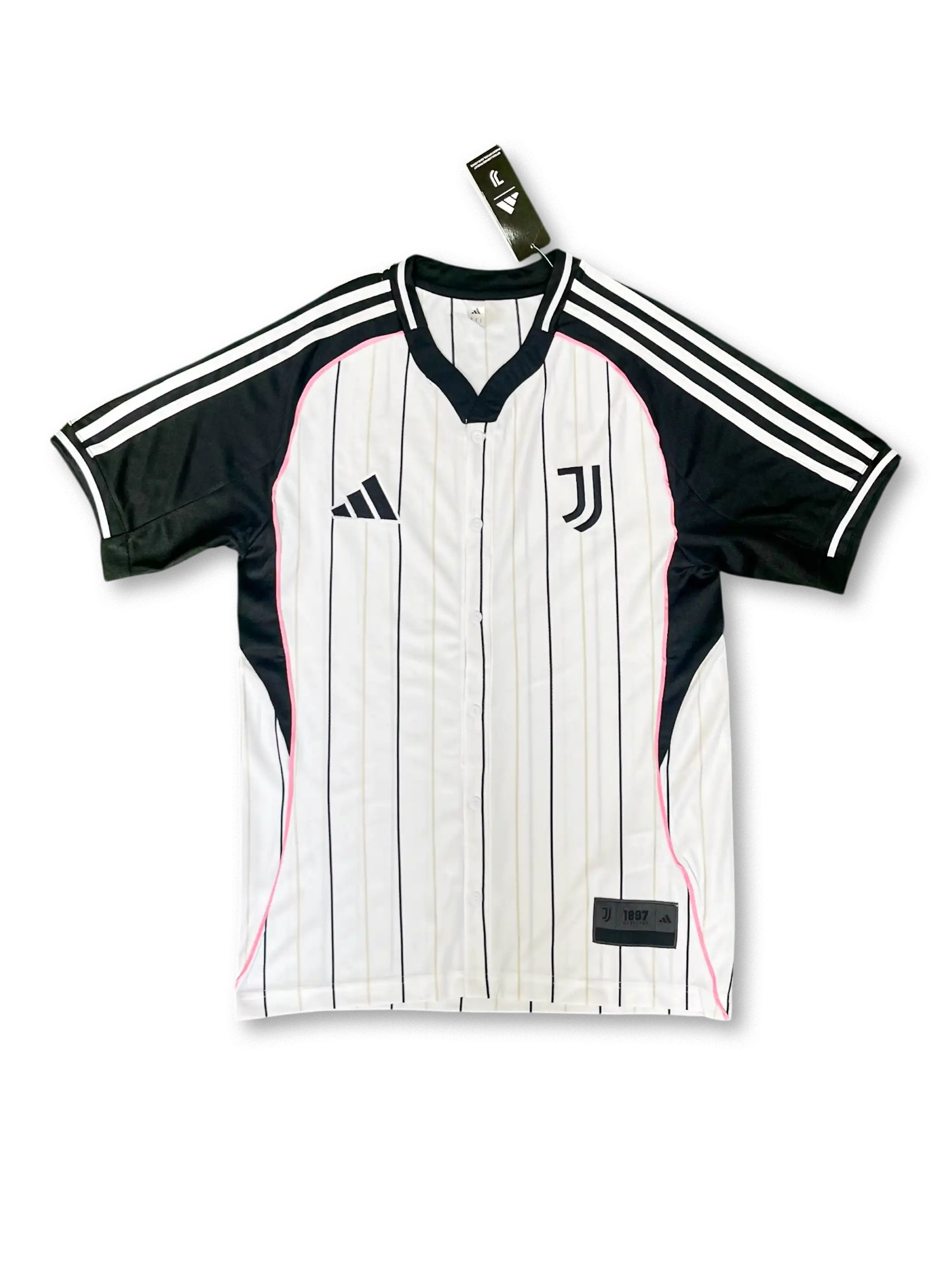 2526 ユヴェントス ベースボールシャツ 正面デザイン モノクロストライプ