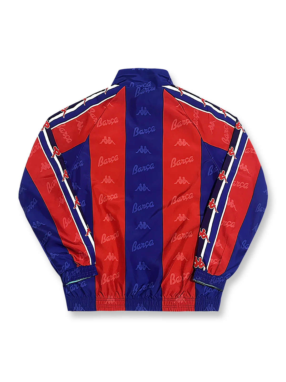 製品画像
「リバイバルされたバルセロナ1996年リバーシブル トレーニングウェア。クラシックな赤青ストライプとKappaロゴが特徴の正面全体展示画像」
詳細画像1
「胸部に高密度刺繍で仕上げられたバルサのエンブレムとKappaロゴのディテール画像」
詳細画像2
「袖部に施された白いKappaロゴ入りリブデザインのクローズアップ画像」
詳細画像3
「リバーシブルデザインの内層側の通気性を重視したディテール画像」