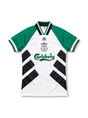 リヴァプール 1993-95 アウェイ ユニフォーム 白にグリーンの袖と黒の斜めライン Carlsbergロゴ入り