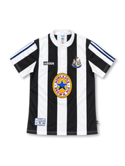 ニューカッスル・ユナイテッド 1995-97 ホーム ユニフォーム 白黒の縦縞 グランパ襟 NEWCASTLE BROWN ALEロゴ入り