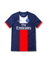 パリ・サンジェルマン 2013-14 ホーム ユニフォーム ネイビーに白のパネルと赤の縦帯 Fly Emiratesロゴ入り