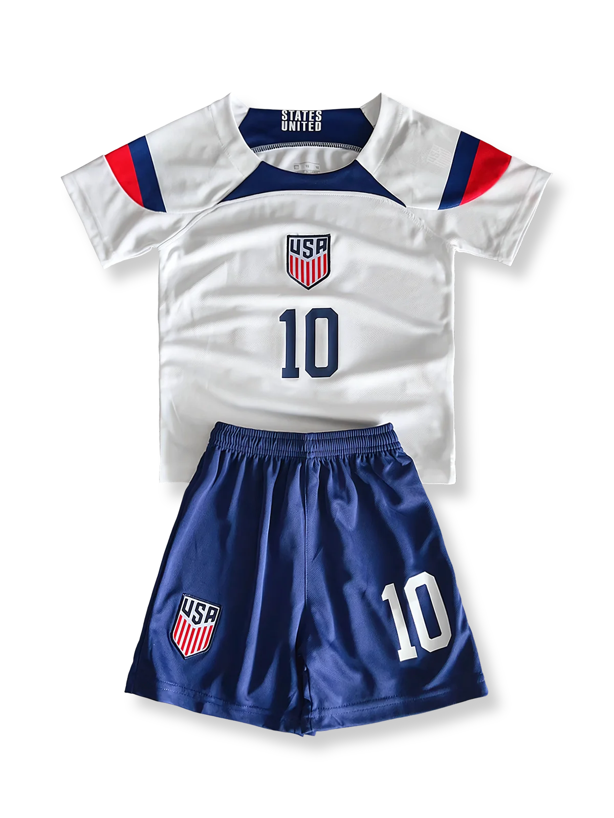 製品画像:アメリカ代表子供用ユニフォームセット全体図、プリシッチ10番