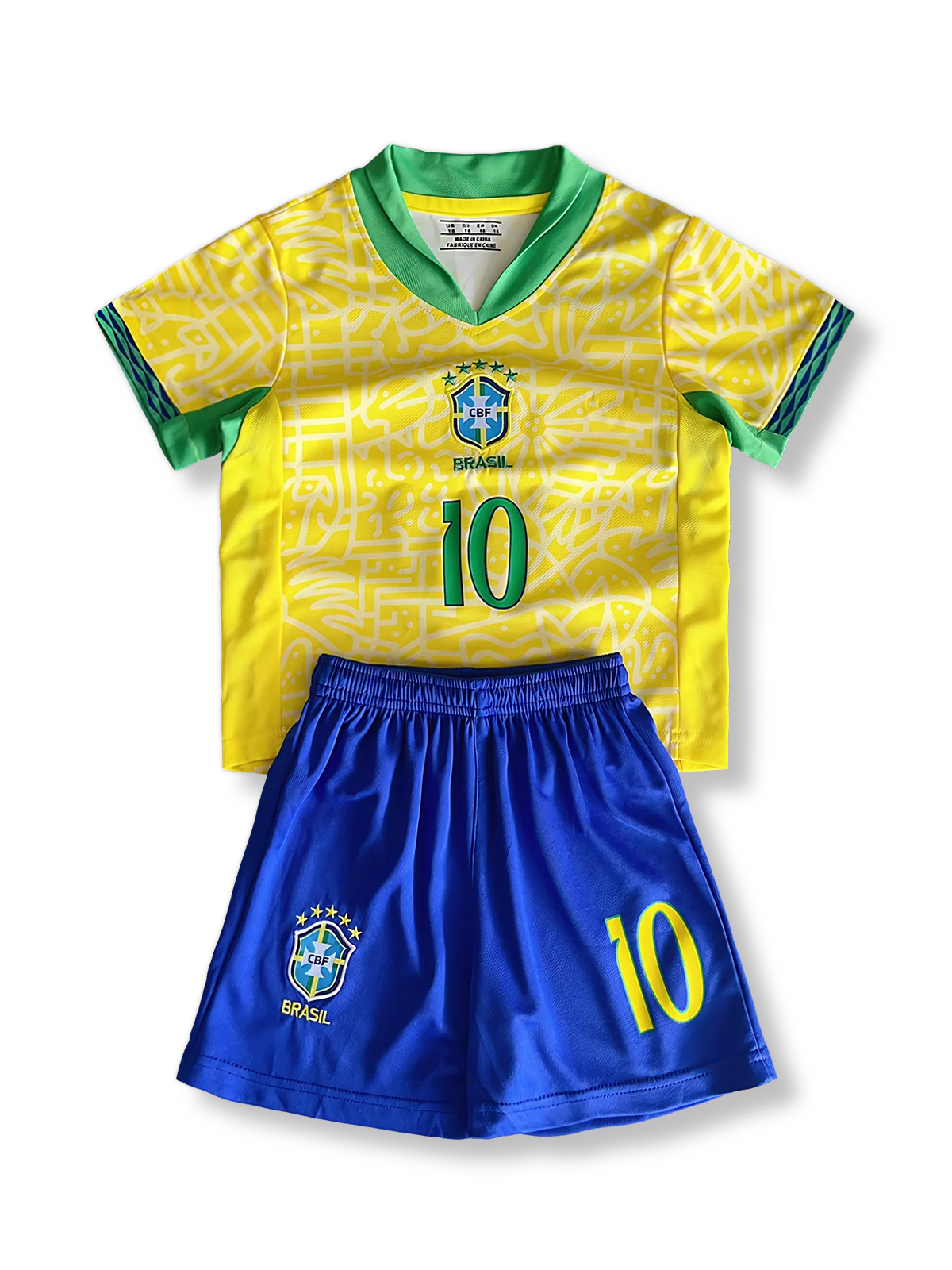 製品画像:ブラジル代表子供用ユニフォームセット全体図、ネイマール10番