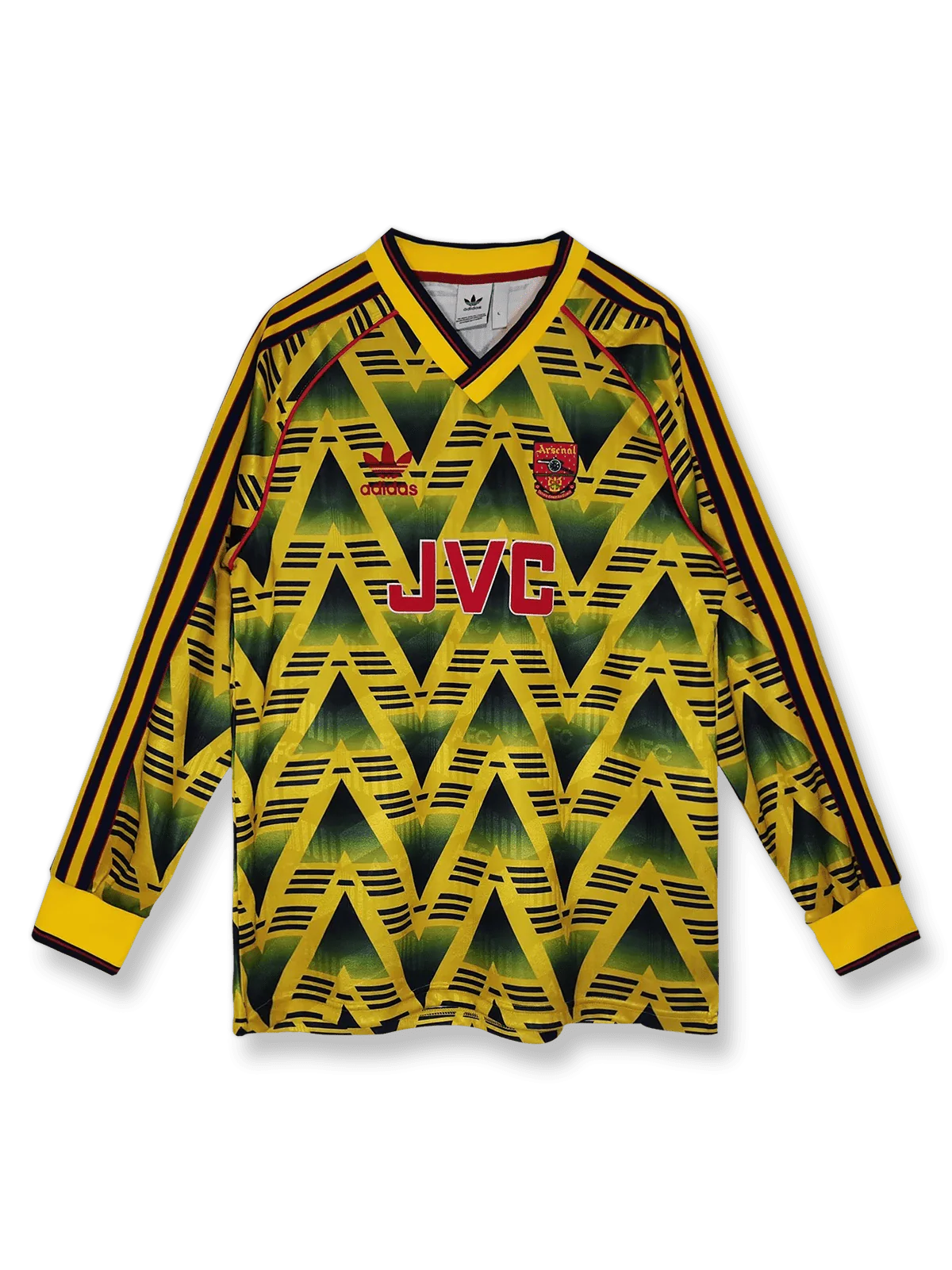 1991/93シーズンのアーセナルアウェイ長袖ユニフォーム、イアン・ライト着用のクラシックサッカージャージ