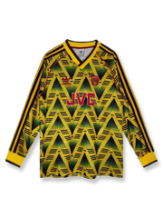 1991/93シーズンのアーセナルアウェイ長袖ユニフォーム、イアン・ライト着用のクラシックサッカージャージ