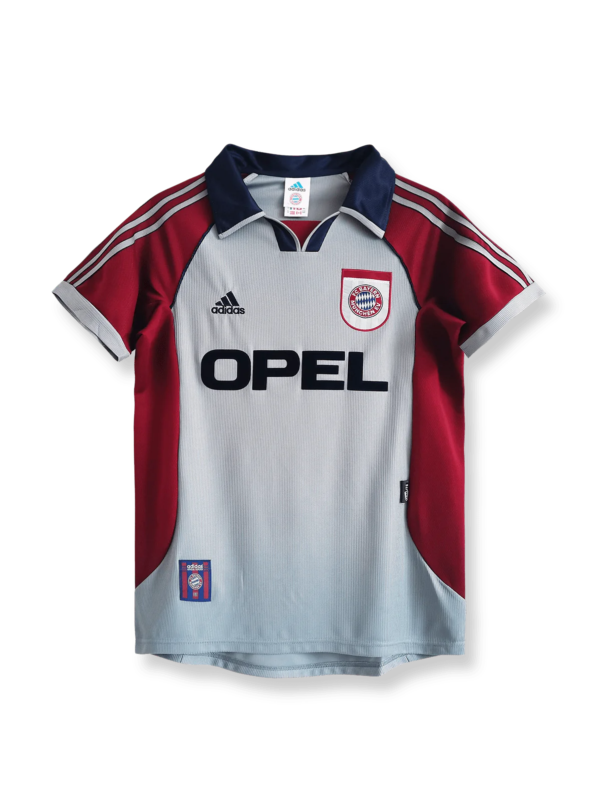 1998/99シーズンのバイエルン・ミュンヘンアウェイクラシックユニフォーム、オリバー・カーン着用の伝統的サッカージャージ