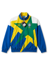 ブラジル代表 Umbro ヴィンテージトラックジャケット 1993-94 ブルー/ホワイト 前面 — 巨大スター型グラフィックとCBF公式エンブレムを配したタグ付きデッドストック