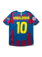 FCバルセロナ 2005-06 ホーム UEFAチャンピオンズリーグ決勝パリ仕様 ロナウジーニョ10番 フロント(ブラウグラナストライプ+FCBエンブレム+スターボールパッチ+決勝刺繍)