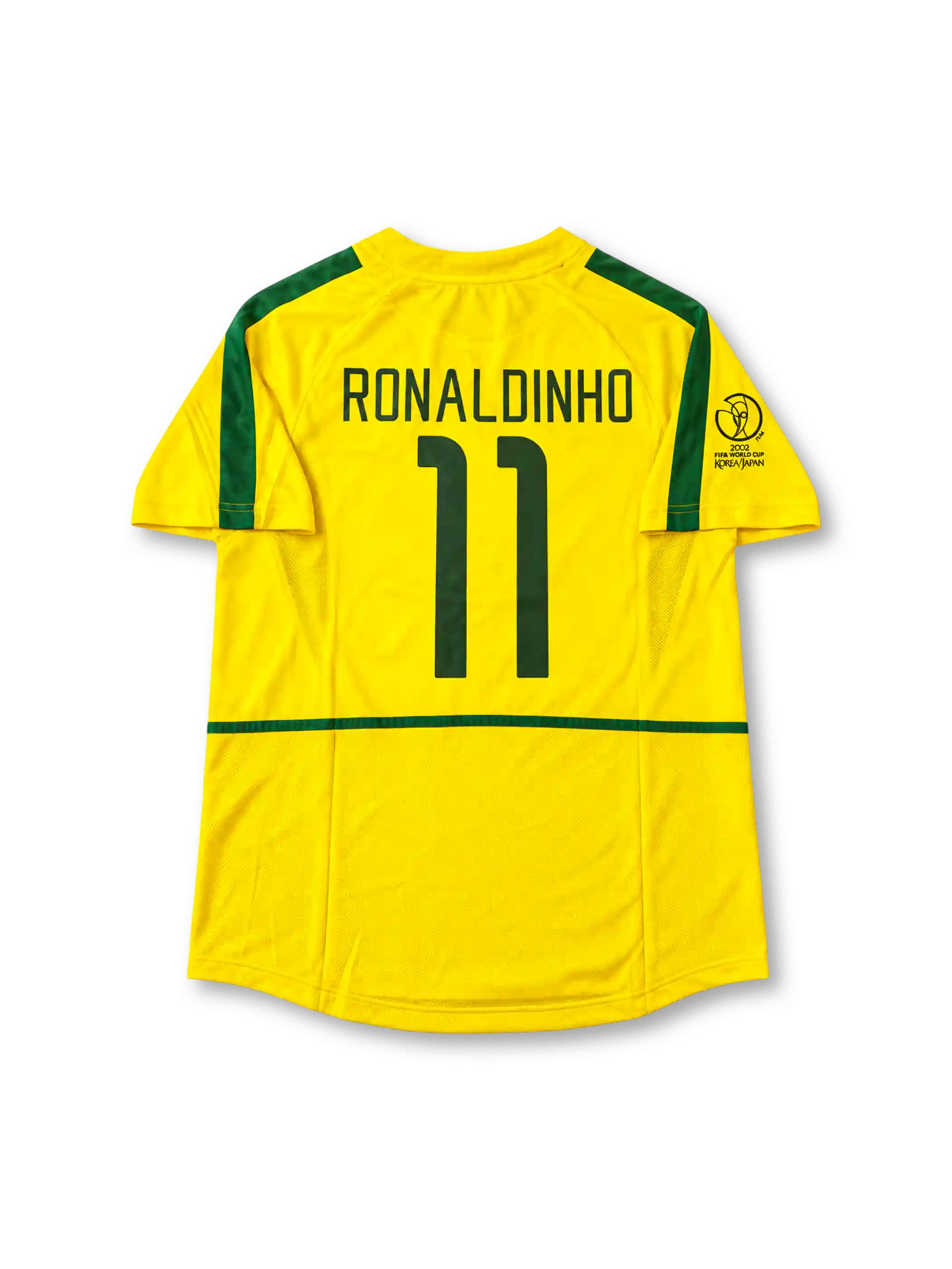 2002年日韓FIFAワールドカップ ブラジル代表ホームユニフォーム ロナウジーニョ11番 Nike製イエロー×グリーンのサッカージャージ