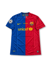 FCバルセロナ 2008/09シーズン UEFAチャンピオンズリーグ決勝ローマ大会 ホームユニフォーム メッシ10番 Nike製ブルー×レッドのツートーンデザイン UNICEFロゴ入りサッカージャージ