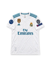 レアル・マドリード 2017/18シーズン UEFAチャンピオンズリーグ仕様 ホームユニフォーム レプリカモデル クリスティアーノ・ロナウド7番 adidas製ホワイトにティールブルーのスリーストライプスとFly Emiratesスポンサーロゴを配したサッカージャージ