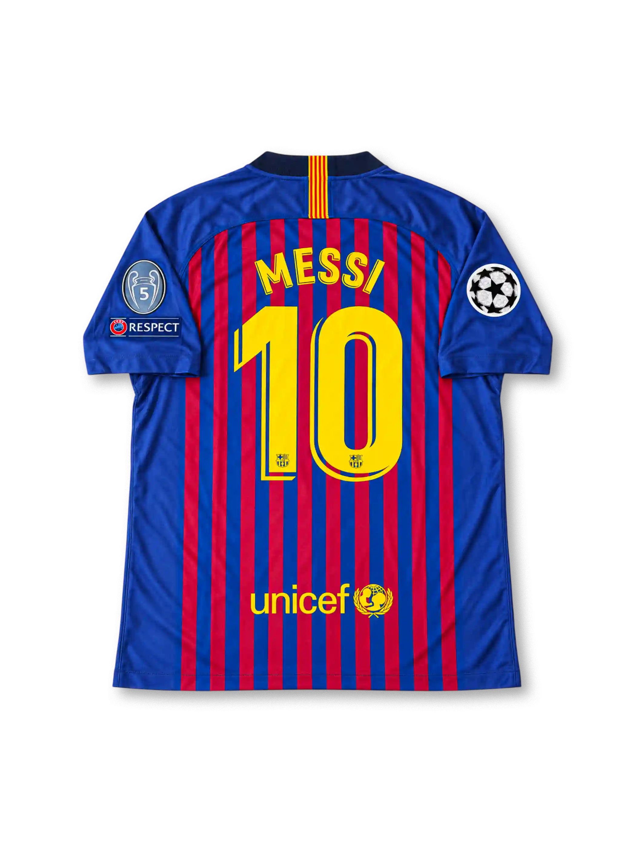 FCバルセロナ 2018/19 ホームユニフォーム ブラウグラナストライプ チャンピオンズリーグパッチ付き メッシ背番号10