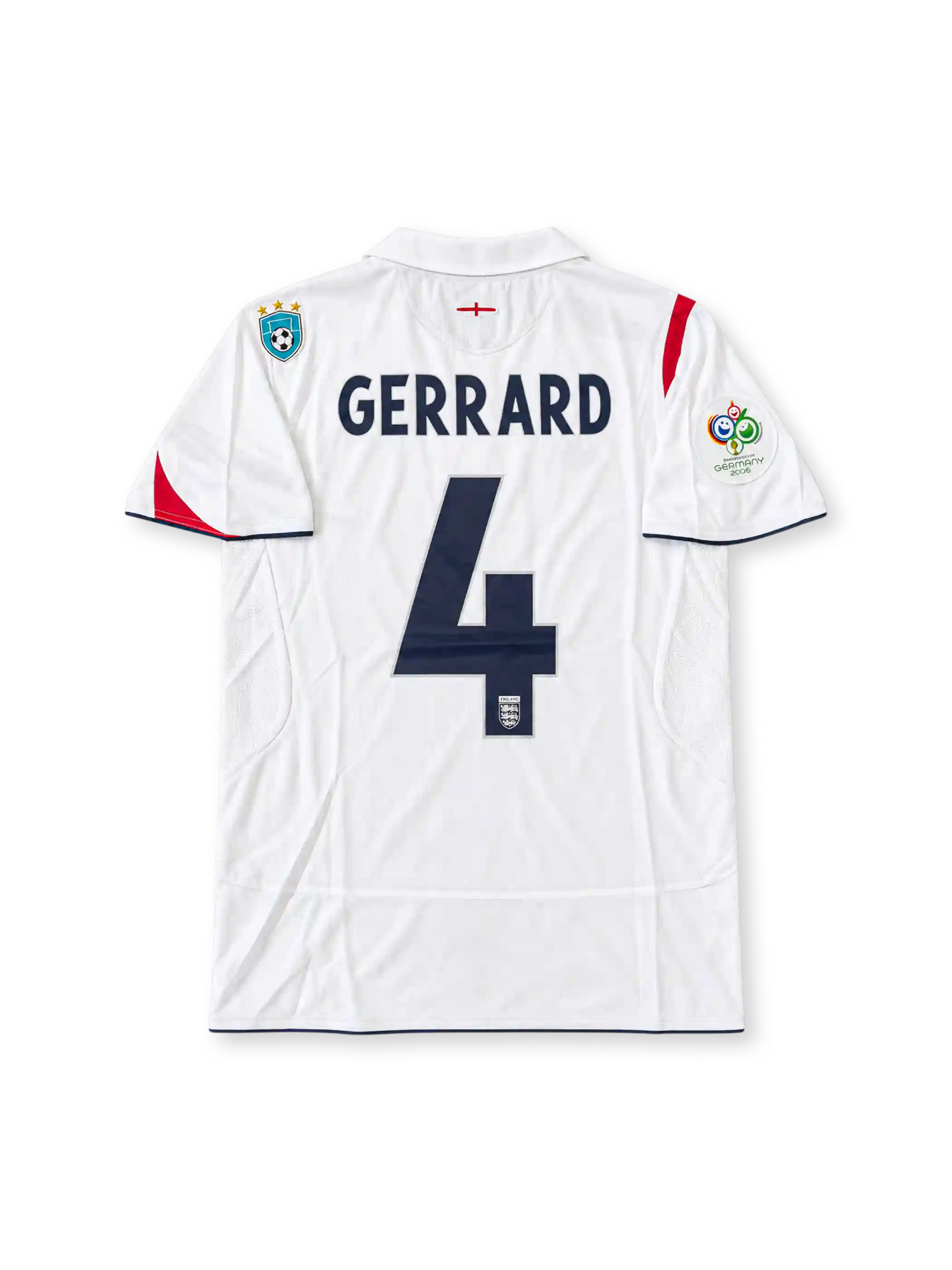 イングランド代表 2006 ホームユニフォーム 白に赤のライン ドイツW杯パッチ付き ジェラード背番号4