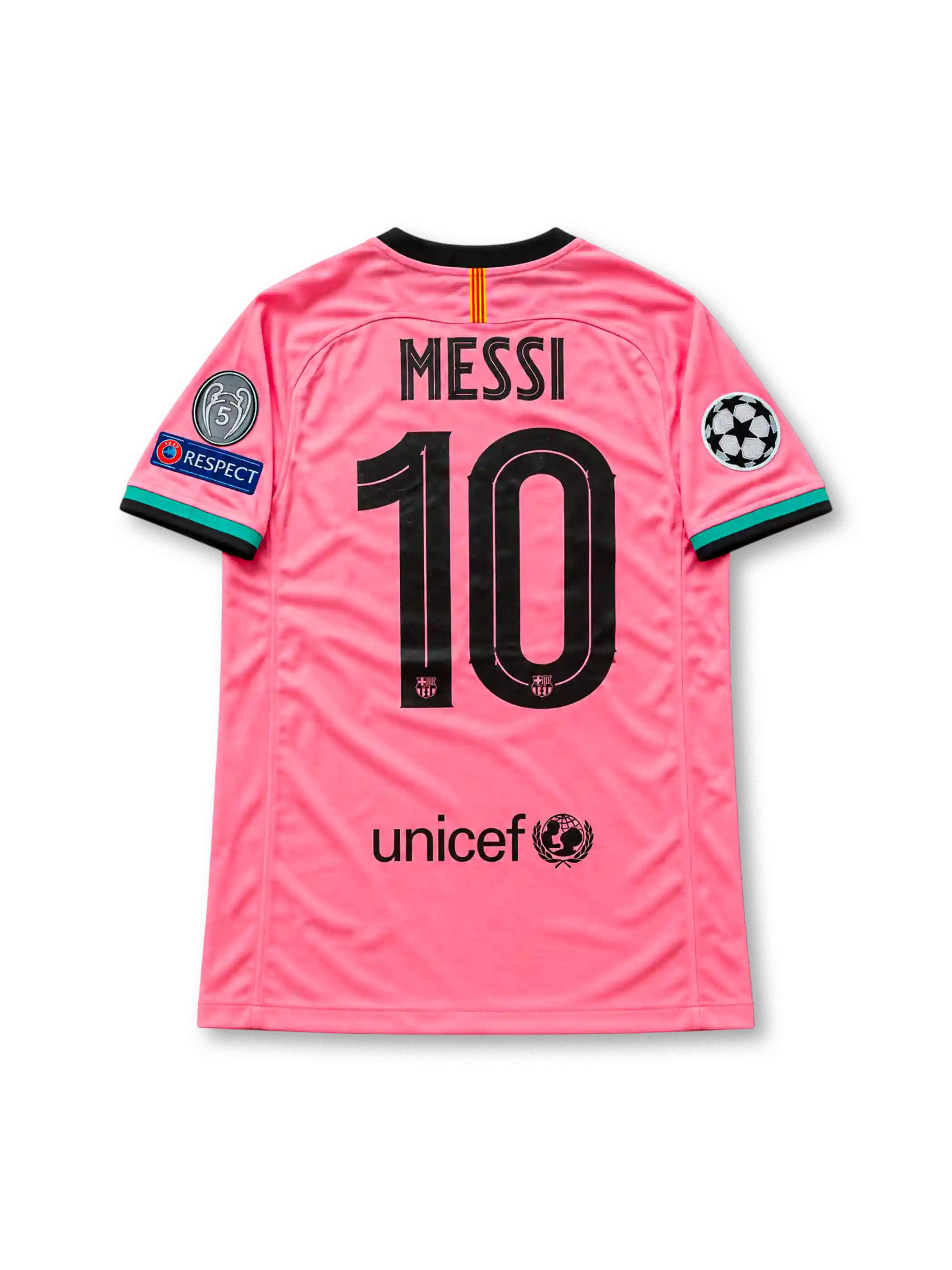 2020/21 FCバルセロナ サードユニフォーム メッシ10番 ピンク ティール Rakuten チャンピオンズリーグ