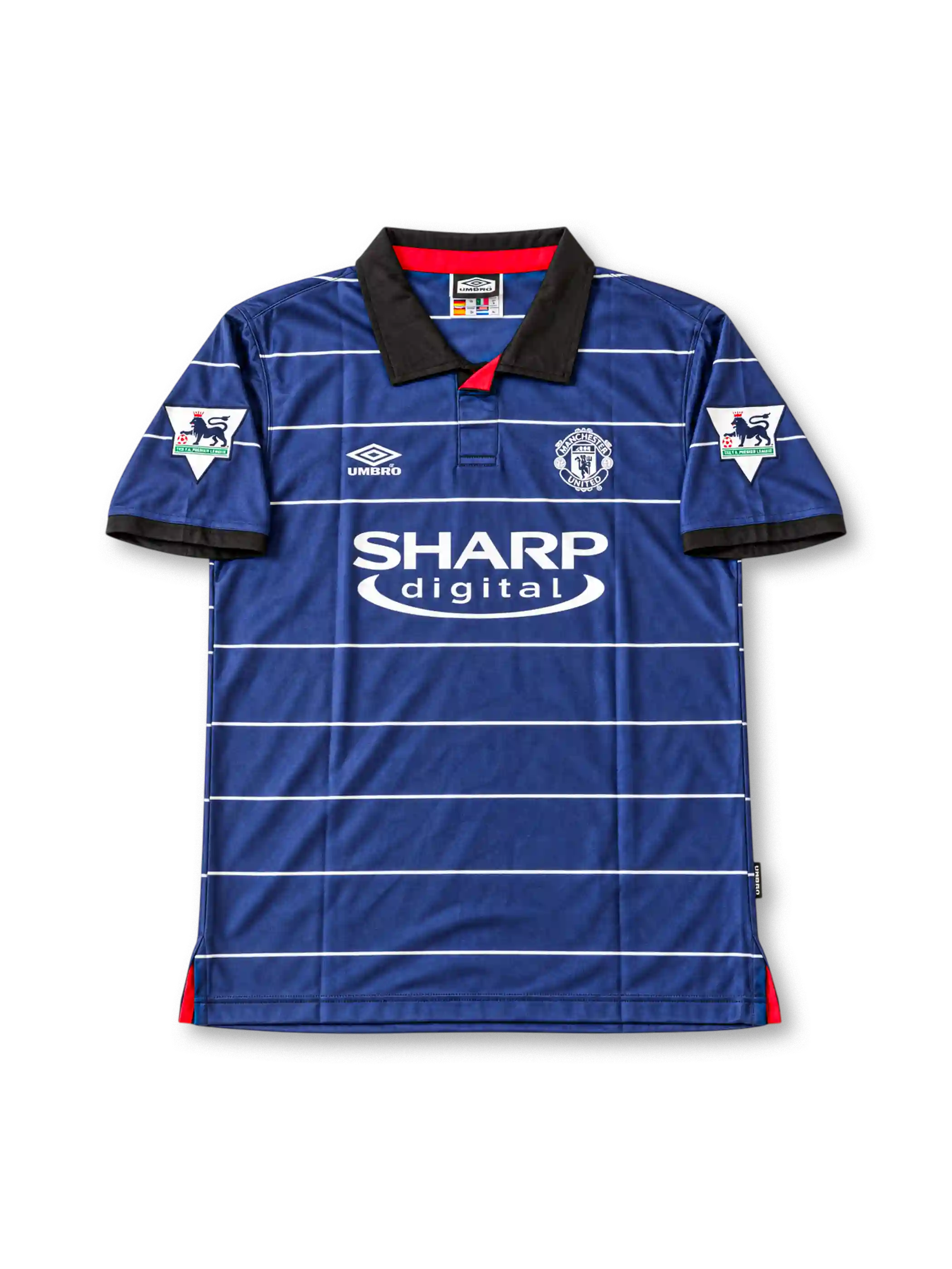 1999/00 マンチェスター・ユナイテッド アウェイユニフォーム ベッカム7番 ネイビー ボーダー SHARP digital UMBRO