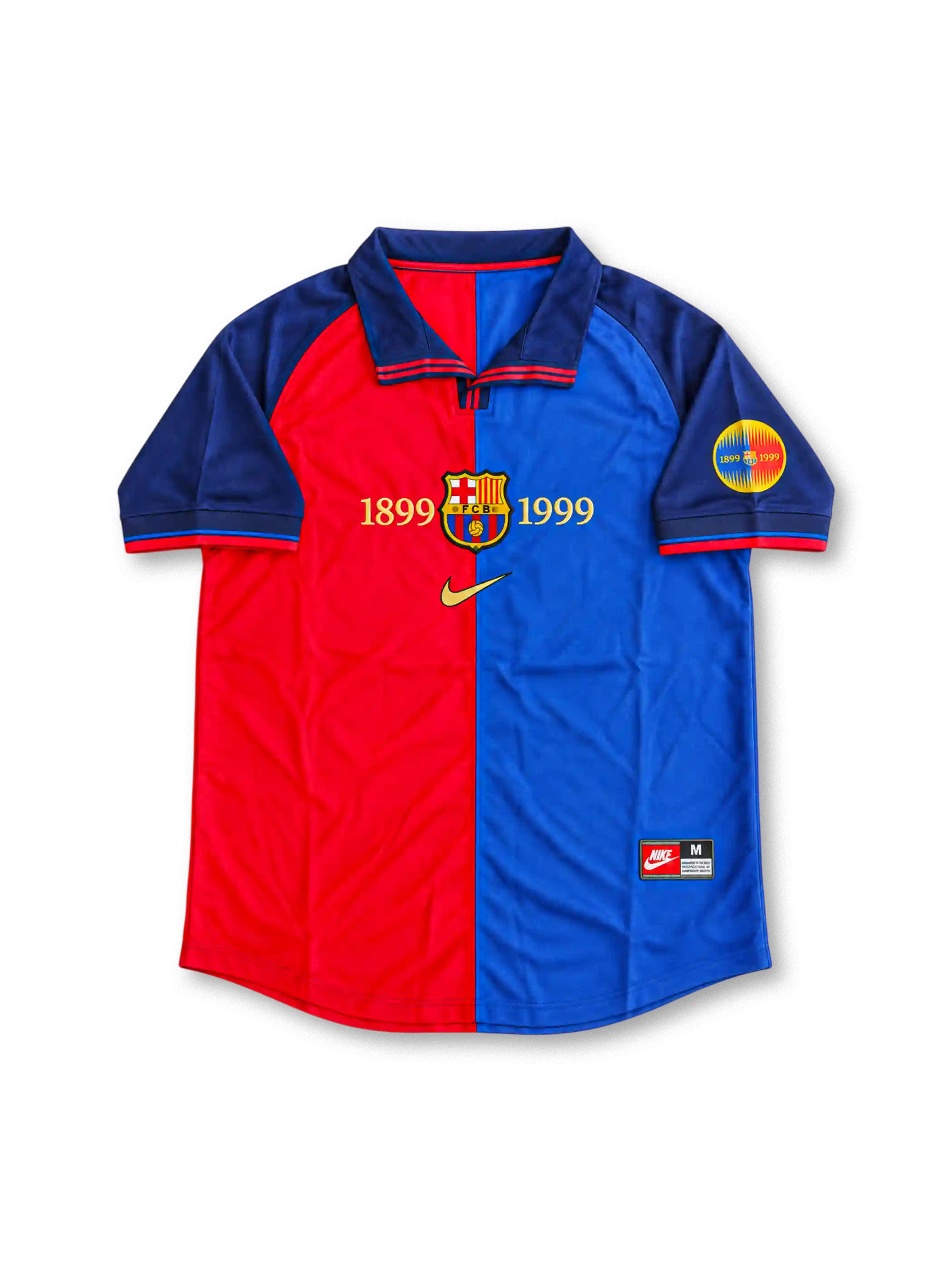 FCバルセロナ 1999/00 創立100周年記念ユニフォーム 赤と青のハーフ&ハーフ 金色の1899 1999 リバウド背番号11