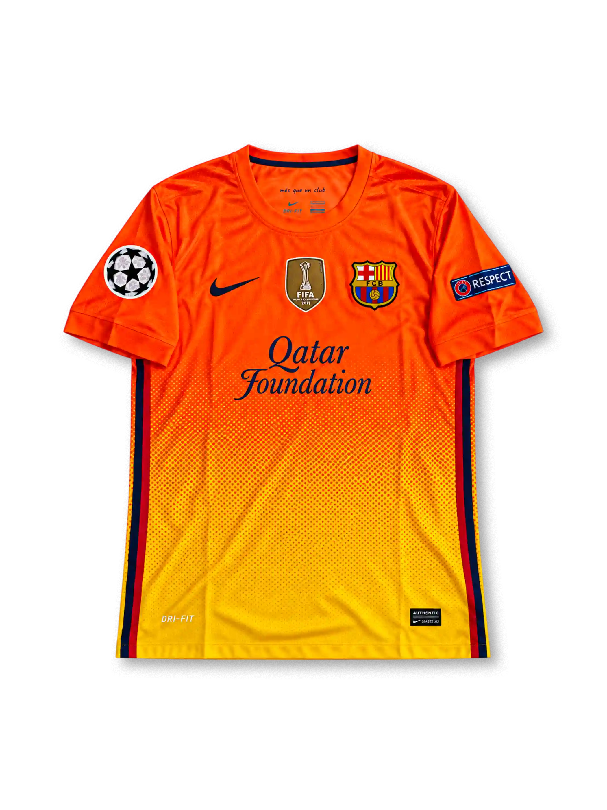 FCバルセロナ 2012/13 アウェイユニフォーム オレンジからイエローのグラデーション チャンピオンズリーグパッチ付き メッシ背番号10