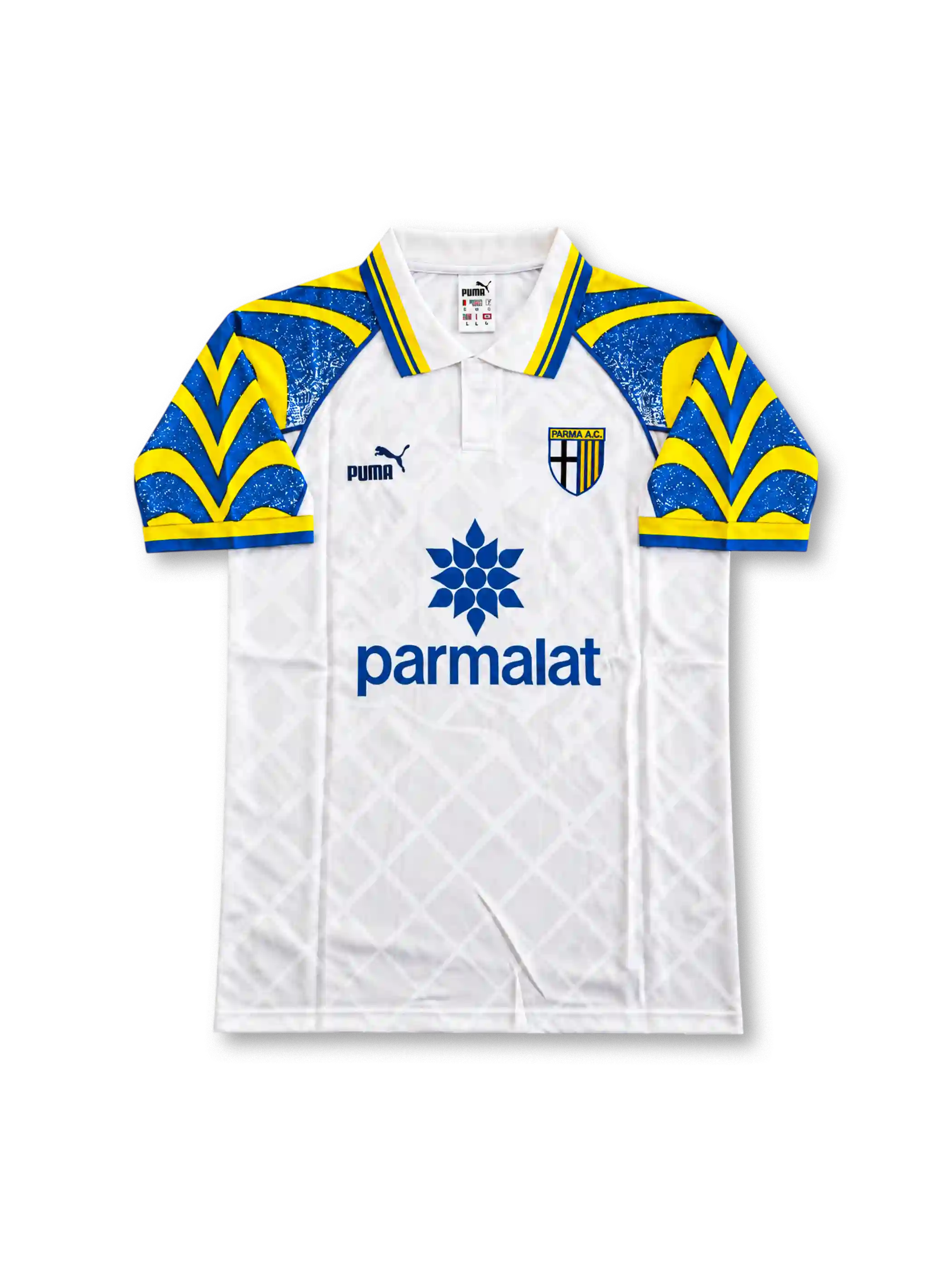 パルマ 1995/96 ホームユニフォーム 白にイエローとブルーのスリーブ parmalatロゴ ゾラ背番号10
