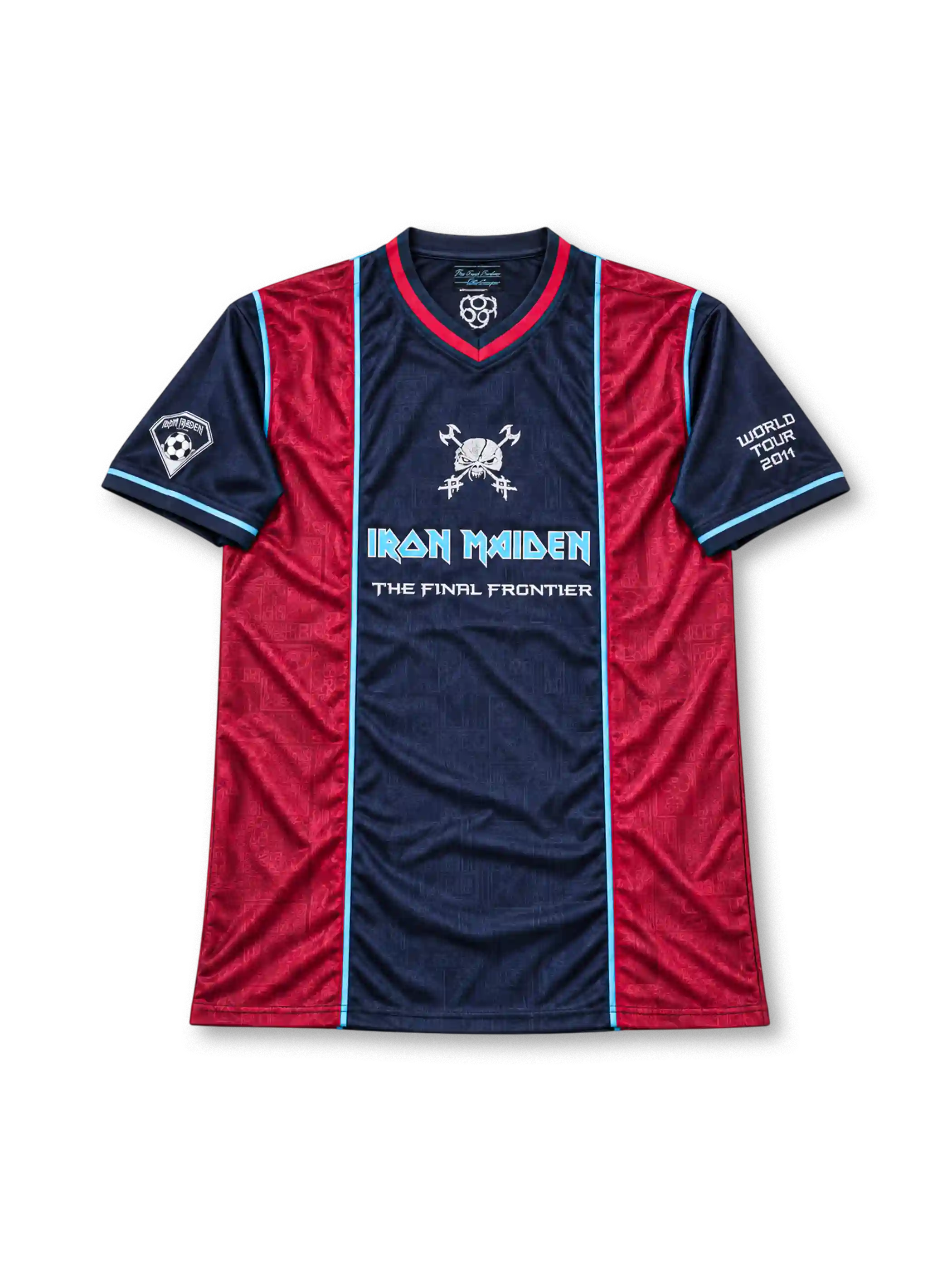 2011 アイアン・メイデン ザ・ファイナル・フロンティア ワールドツアー サッカーシャツ ネイビー クラレット スカイブルー