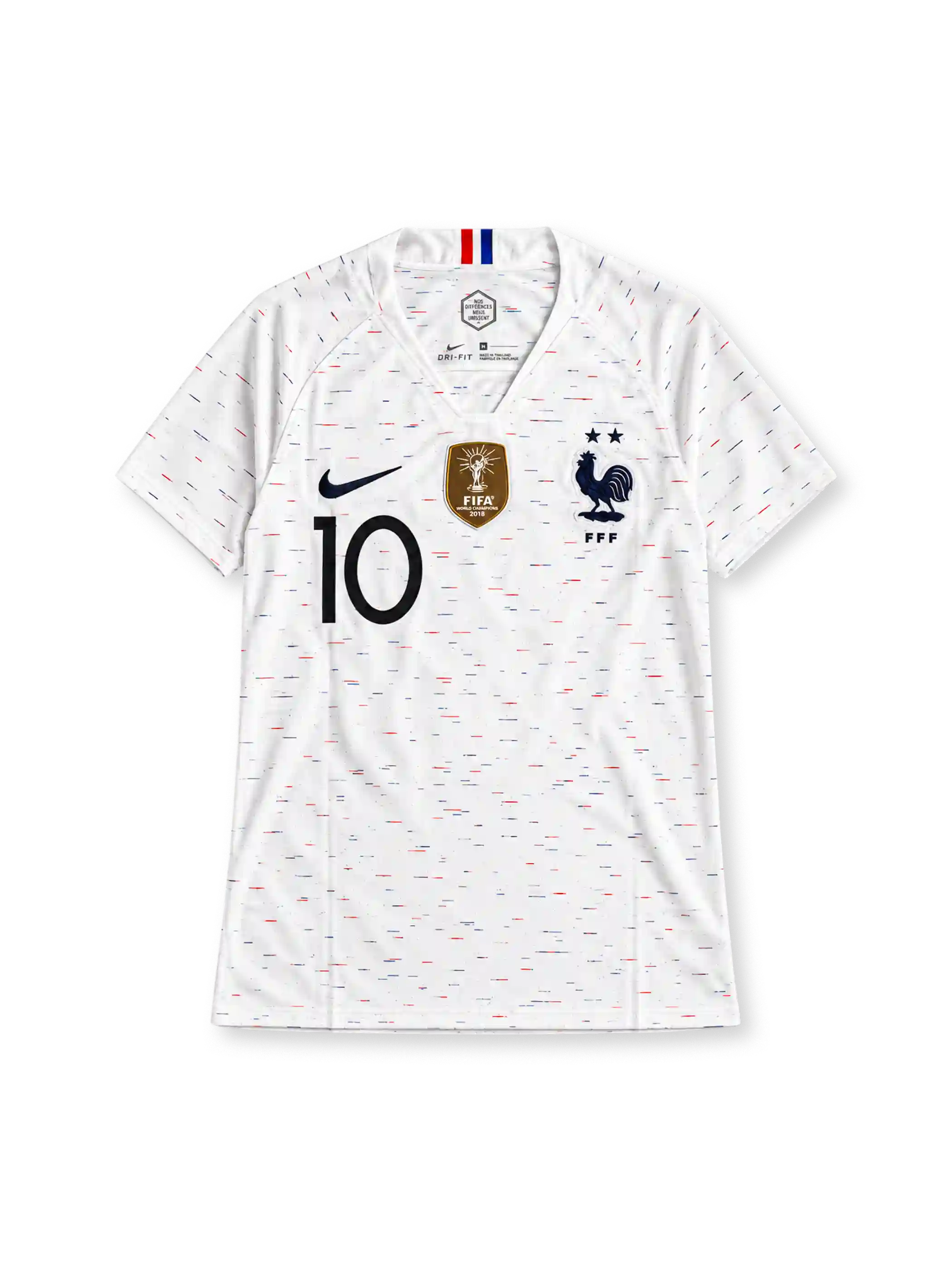 フランス代表 2018/19 アウェイユニフォーム 白に赤と青のスペックル模様 W杯王者バッジ付き ムバッペ背番号10
