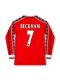 マンチェスター・ユナイテッド 1998/00 ホームユニフォーム 長袖 赤に白のジップ付きポロカラー SHARPロゴ ベッカム背番号7