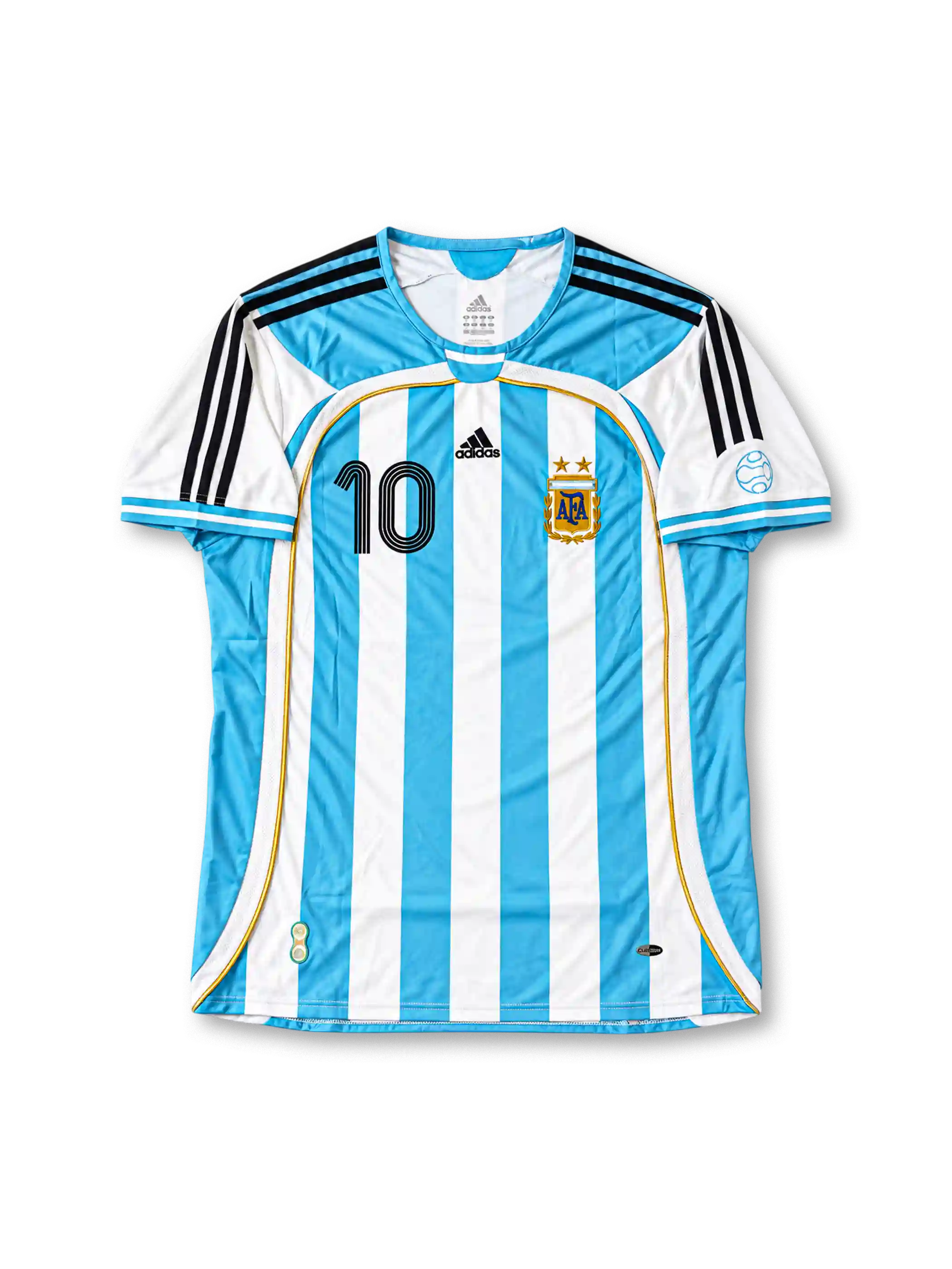 アルゼンチン代表 2006 ホームユニフォーム スカイブルーと白の縦縞 金色のパイピング リケルメ背番号10