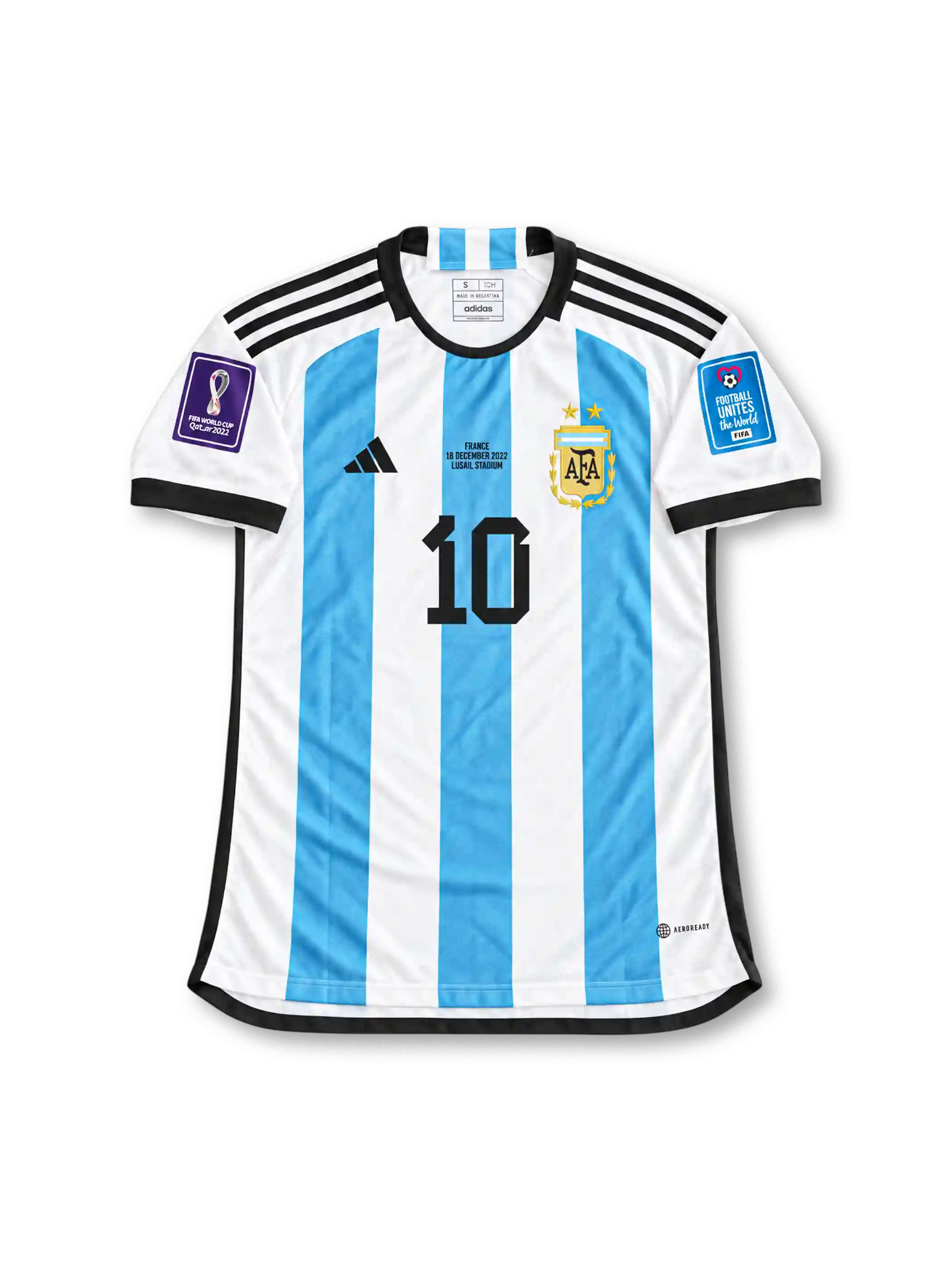 アルゼンチン代表 2022 W杯決勝 ユニフォーム スカイブルーと白の縦縞 フランス戦の試合情報入り メッシ背番号10