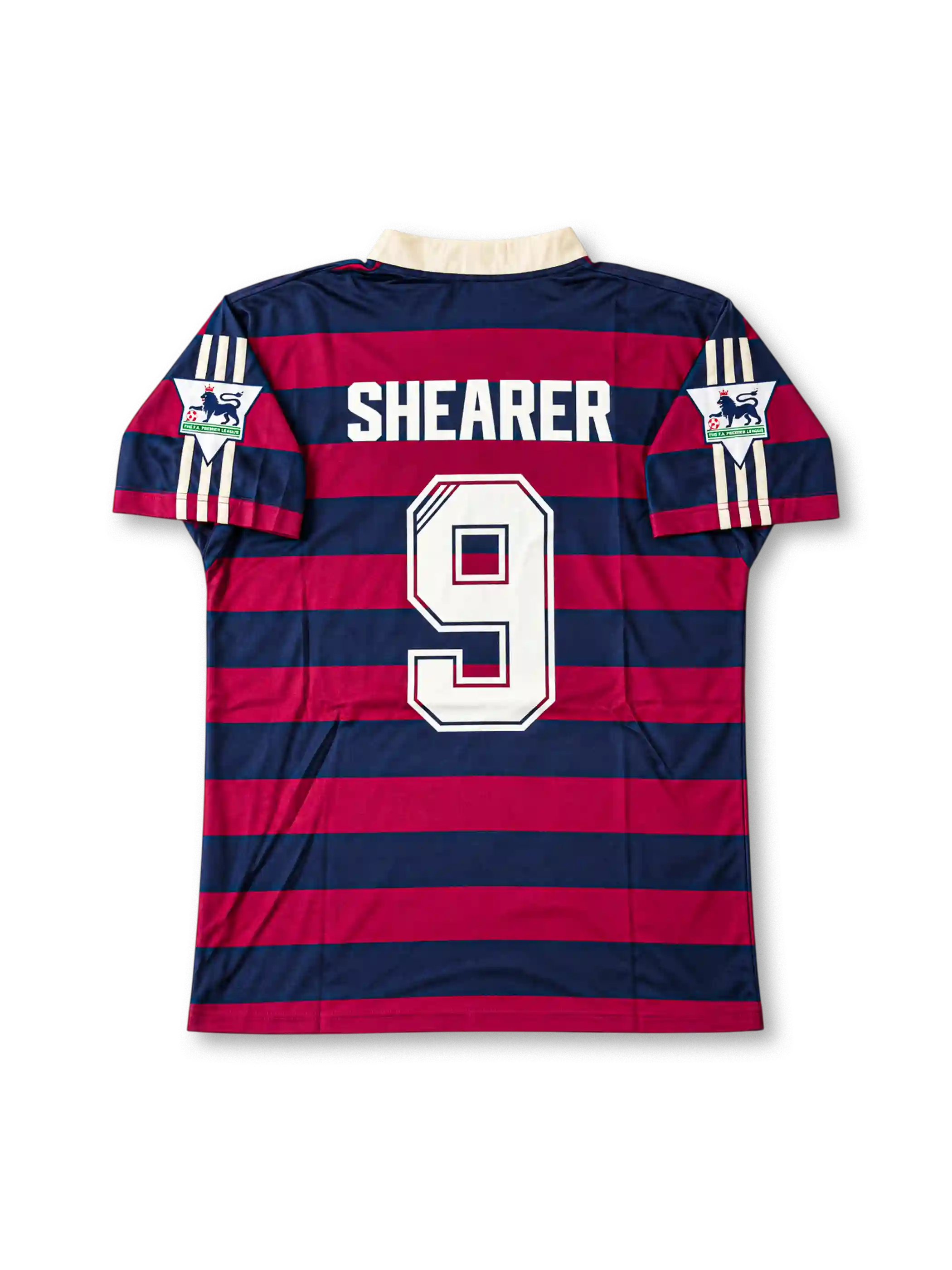 ニューカッスル・ユナイテッド 1995/96 アウェイユニフォーム クラレットとネイビーの横縞 グランダッドカラー シアラー背番号9