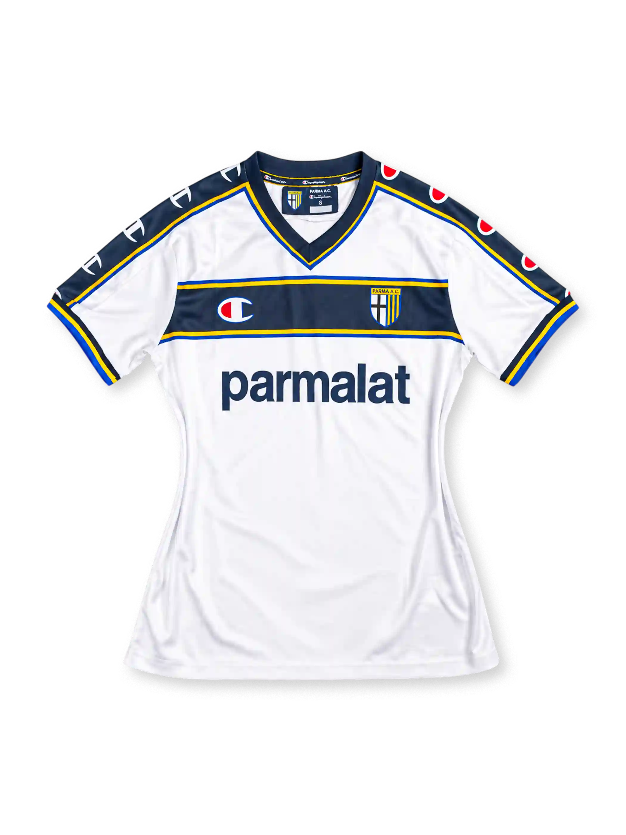 パルマ 2002-03 アウェイ ユニフォーム 白にネイビーの胸帯 parmalatロゴ入り