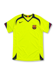 FCバルセロナ 2005/06 アウェイユニフォーム 蛍光イエロー ネイビーパネル ブラウグラナの袖口 ナイキ製