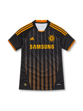 10/11 チェルシー アウェイ adidas製 黒地にオレンジの縦ピンストライプとSAMSUNGロゴが入ったレトロサッカーユニフォーム